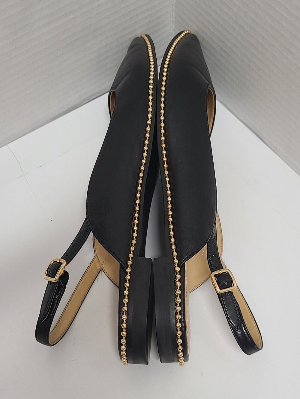 Coach Black Leather Vae Skimmer Studded Slingback Flats Sz 8 - Picture 11 of 14
